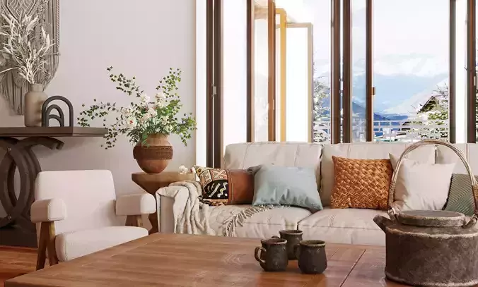 360 Panorama Boho Interior Scene  Photoreal Styling