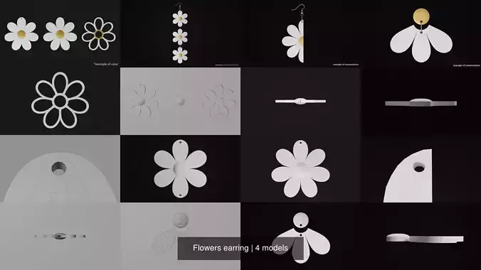 Flowers earring 3D Model Collection