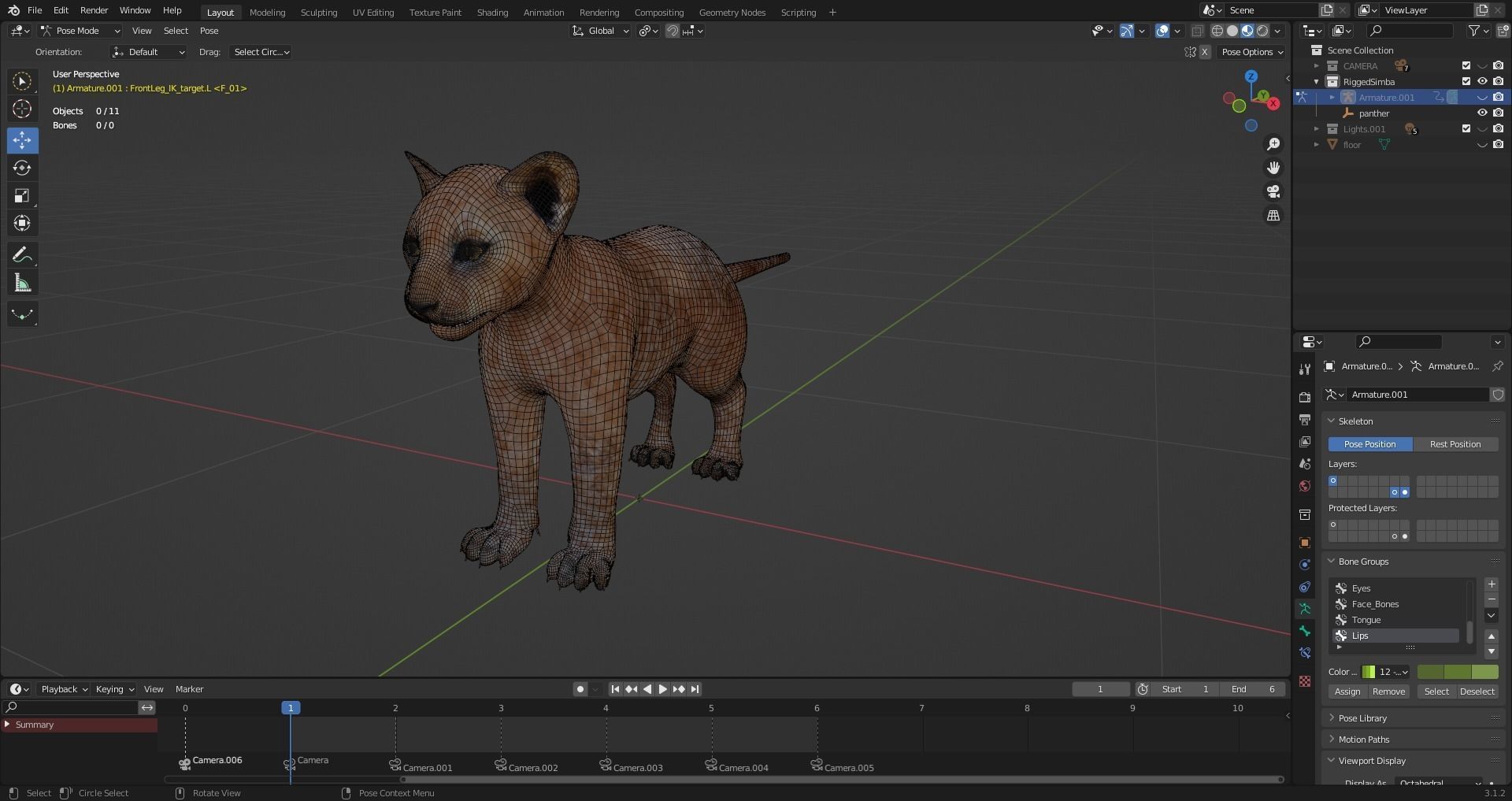 Fur Baby Lion Rigged in Blender Low-poly 3D model_11