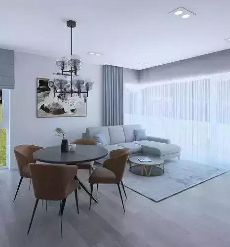 Wonderful living room of a small apartment with wood paneling