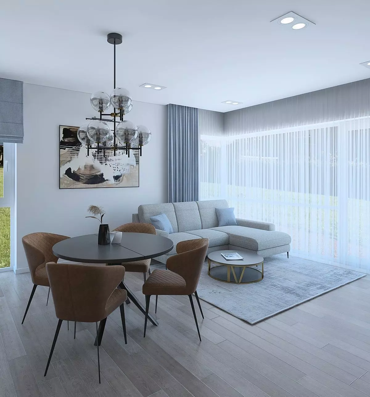 Wonderful living room of a small apartment with wood paneling 3D model