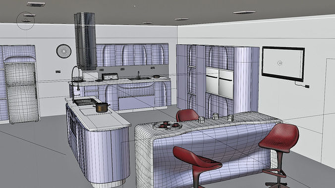 The kitchen is pink 3D model 4