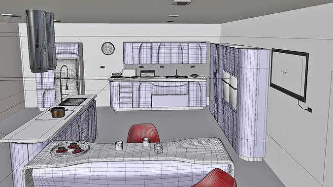 The kitchen is pink 3D model 6