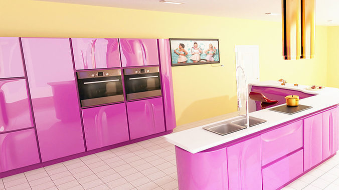 The kitchen is pink 3D model 2