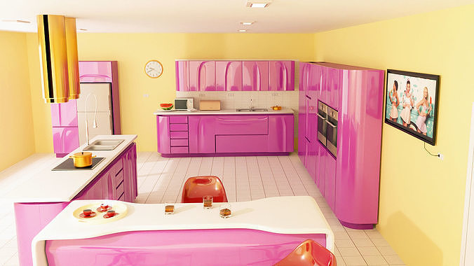 The kitchen is pink 3D model 3