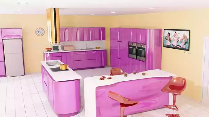 The kitchen is pink