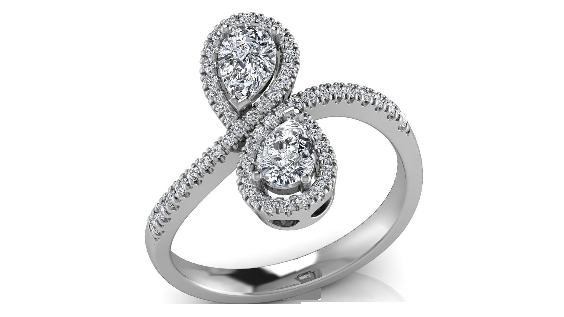 pear shaped diamonds ring 3D print model_2