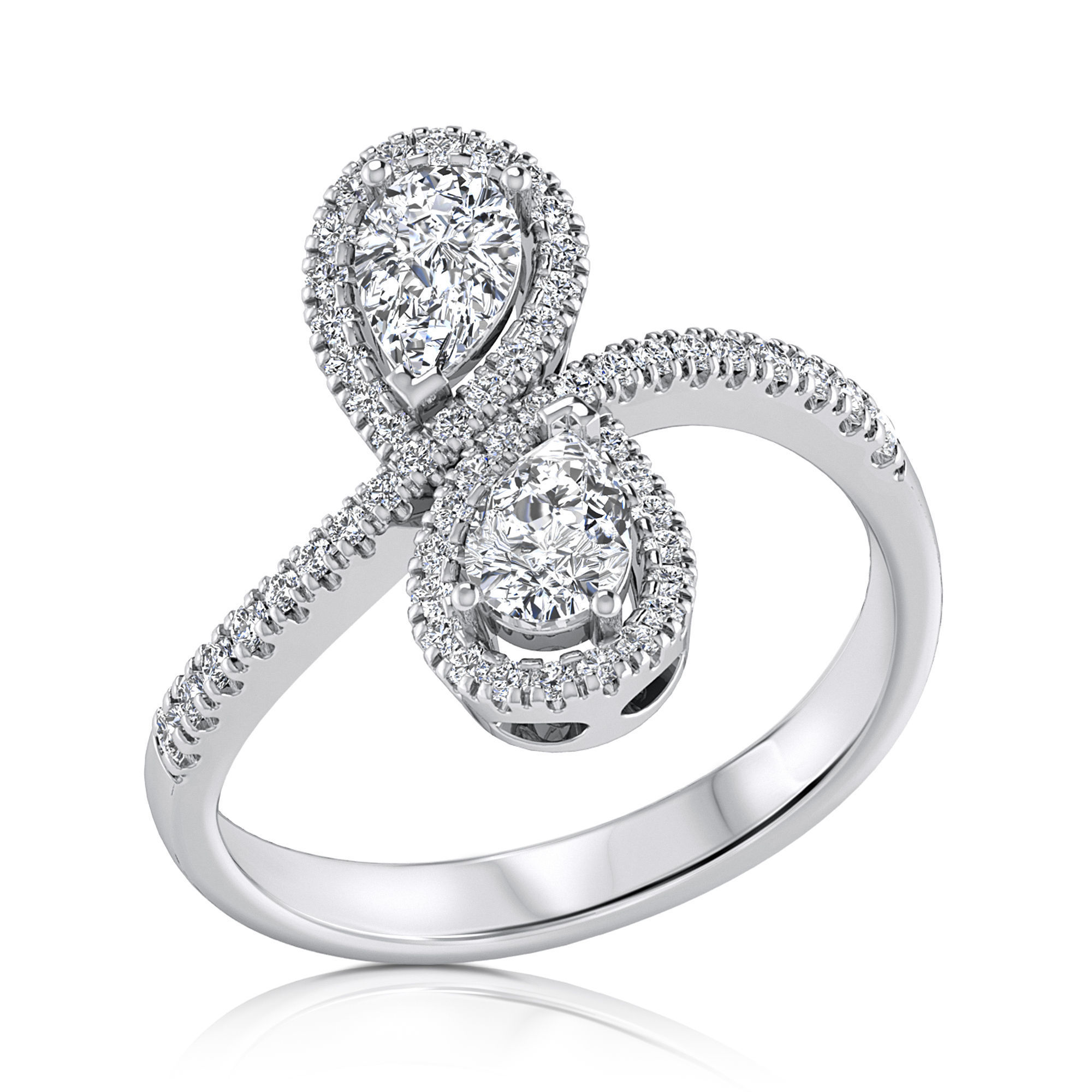 pear shaped diamonds ring 3D print model_1