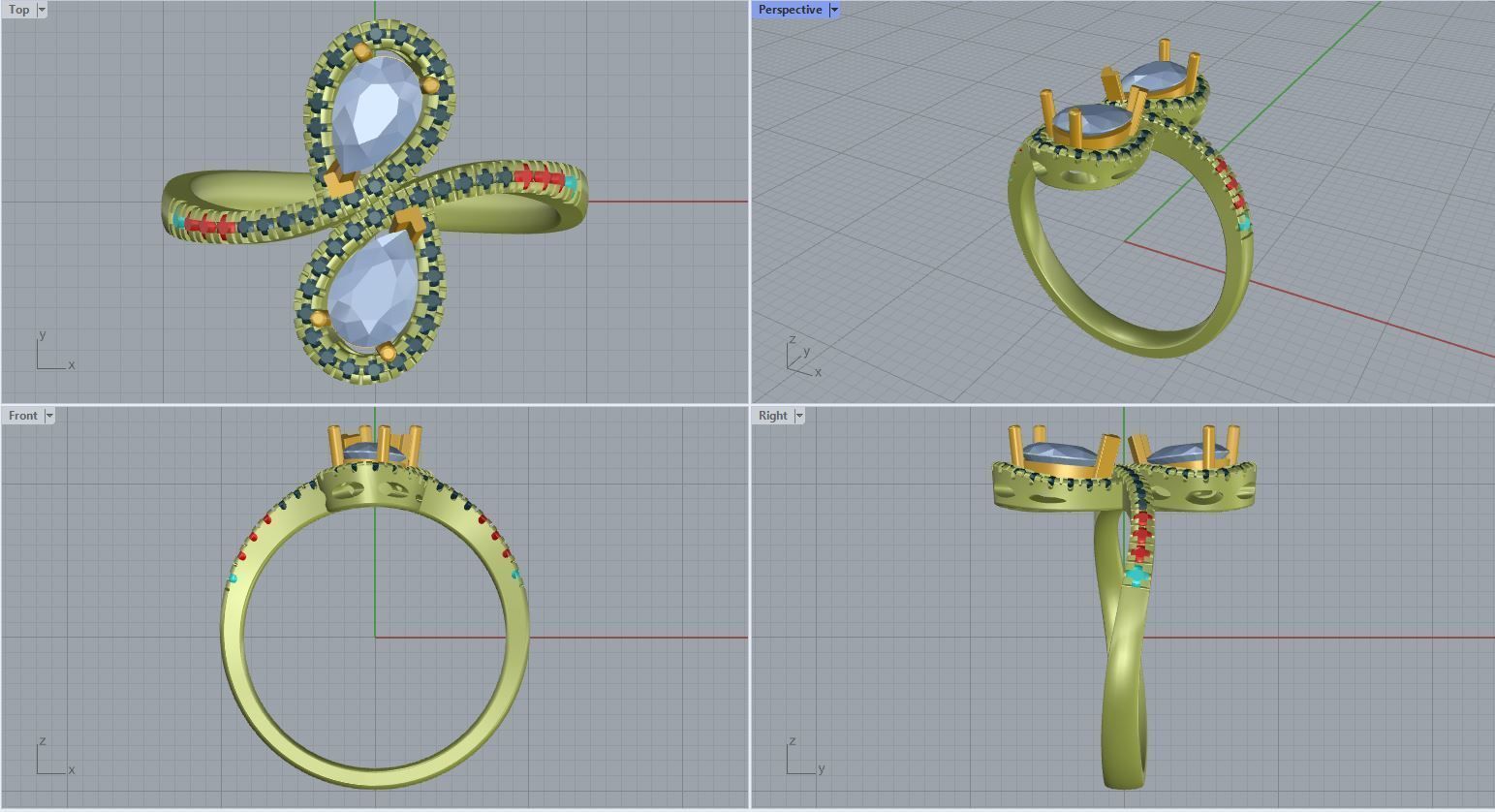 pear shaped diamonds ring 3D print model_3