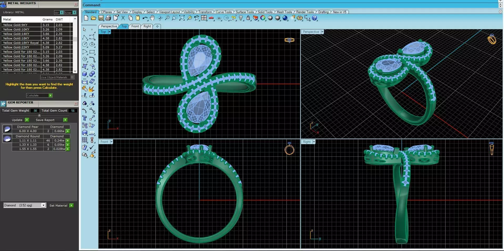 pear shaped diamonds ring 3D print model_0