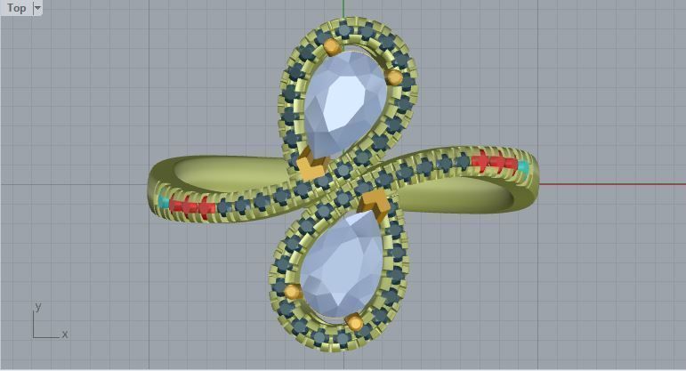 pear shaped diamonds ring 3D print model_7