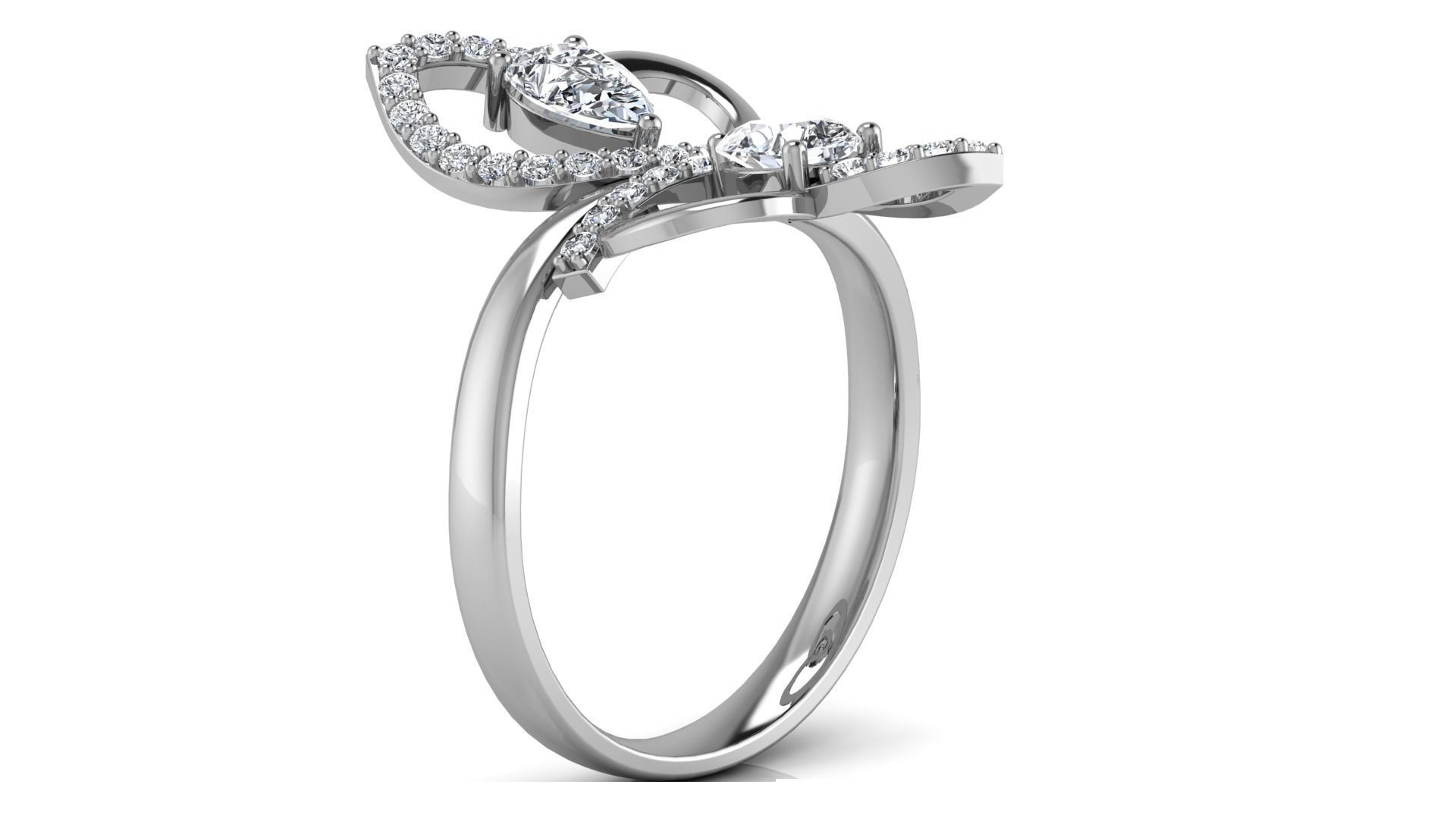 pear shaped diamonds ring 3D print model_1