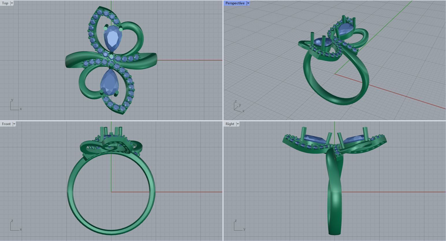 pear shaped diamonds ring 3D print model_9
