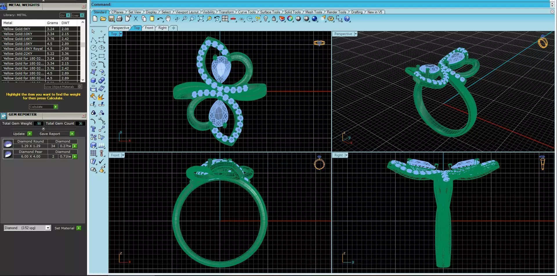 pear shaped diamonds ring 3D print model_0