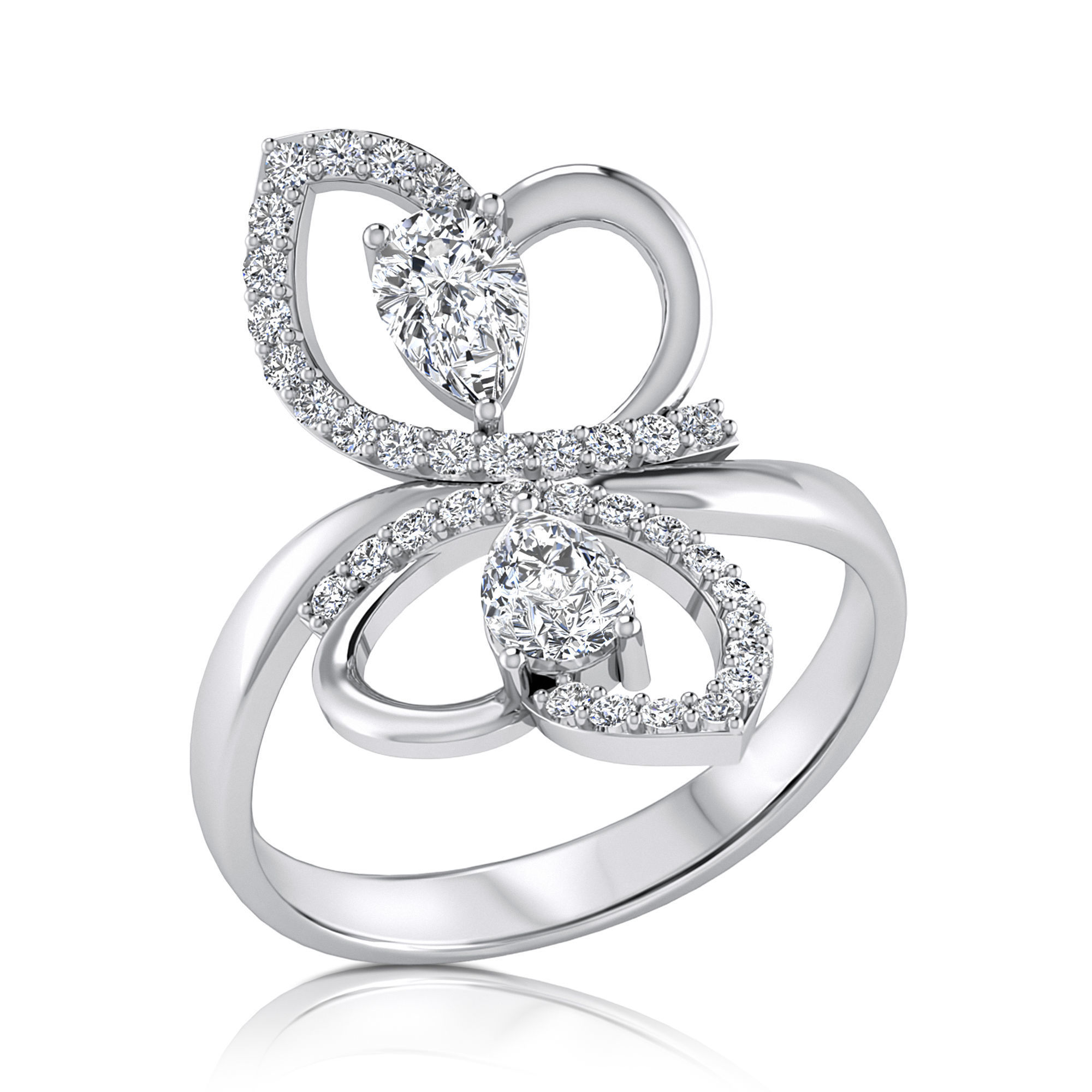 pear shaped diamonds ring 3D print model_2