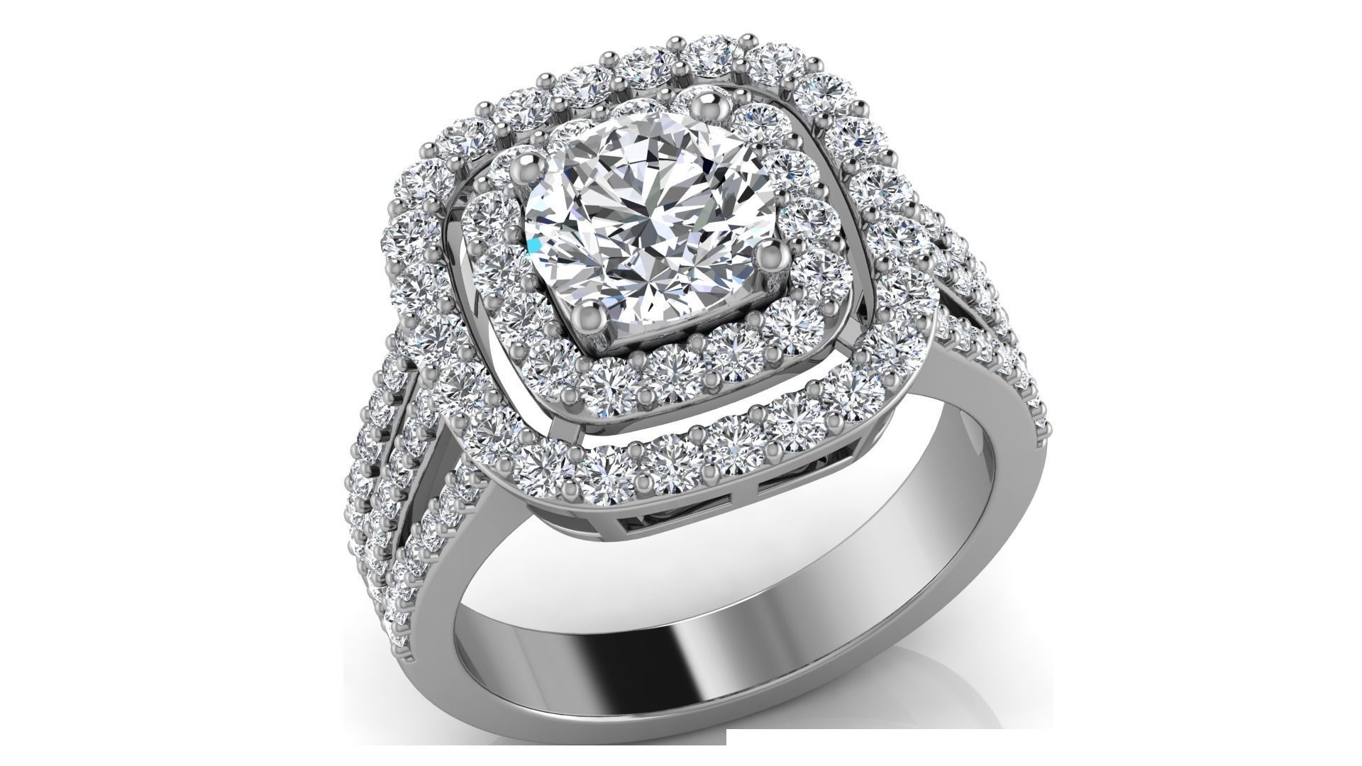 double halo engagement ring 3D print model_2