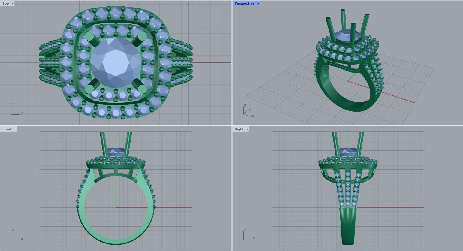 double halo engagement ring 3D print model_3