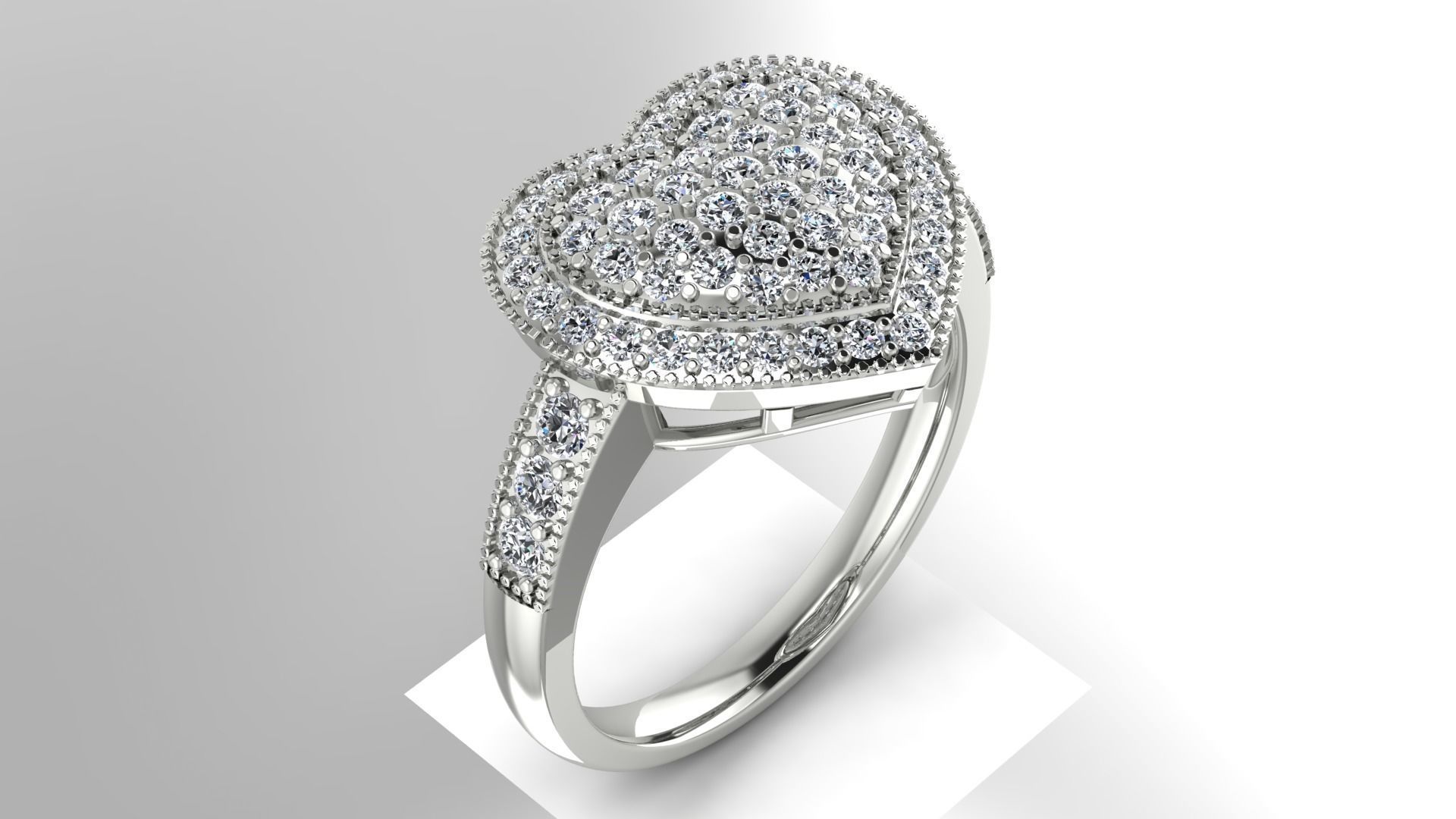 heart diamonds ring 3D print model_2