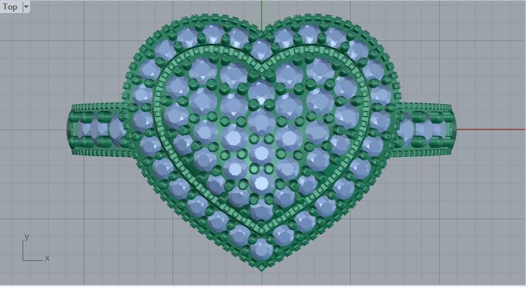 heart diamonds ring 3D print model_5