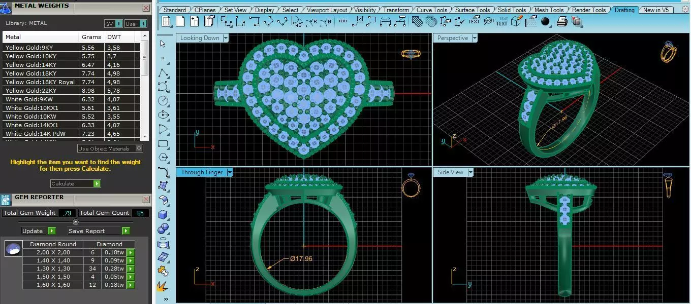 heart diamonds ring 3D print model_0