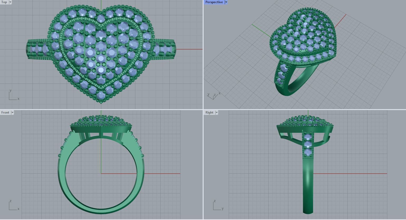 heart diamonds ring 3D print model_7