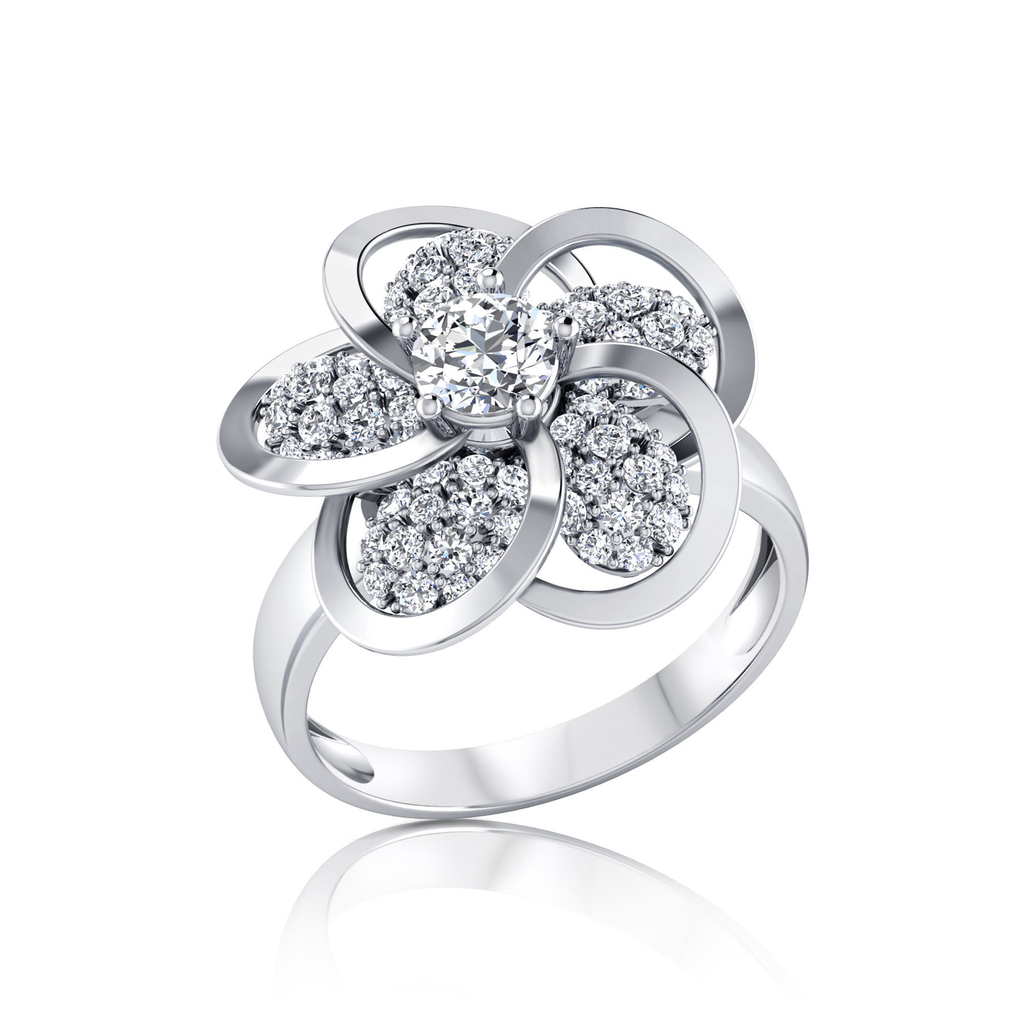 flower diamonds ring 3D print model_1