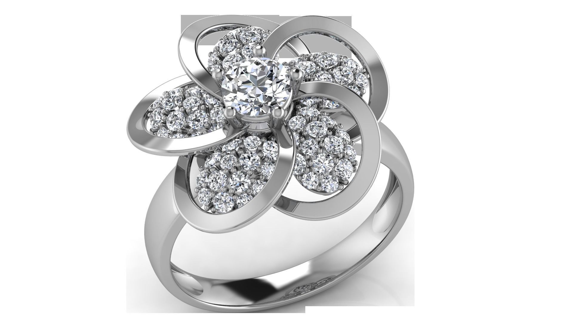 flower diamonds ring 3D print model_2