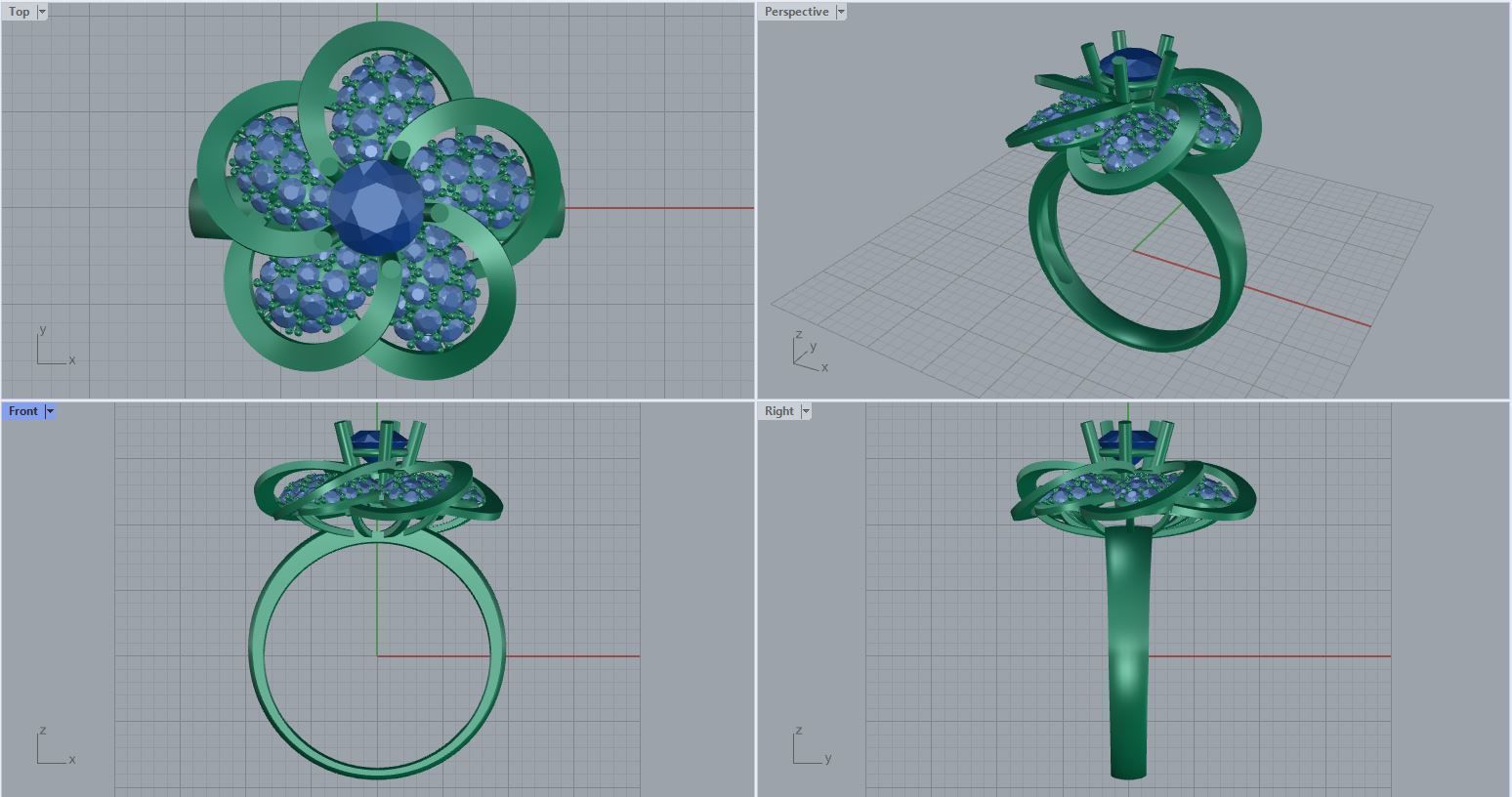 flower diamonds ring 3D print model_3