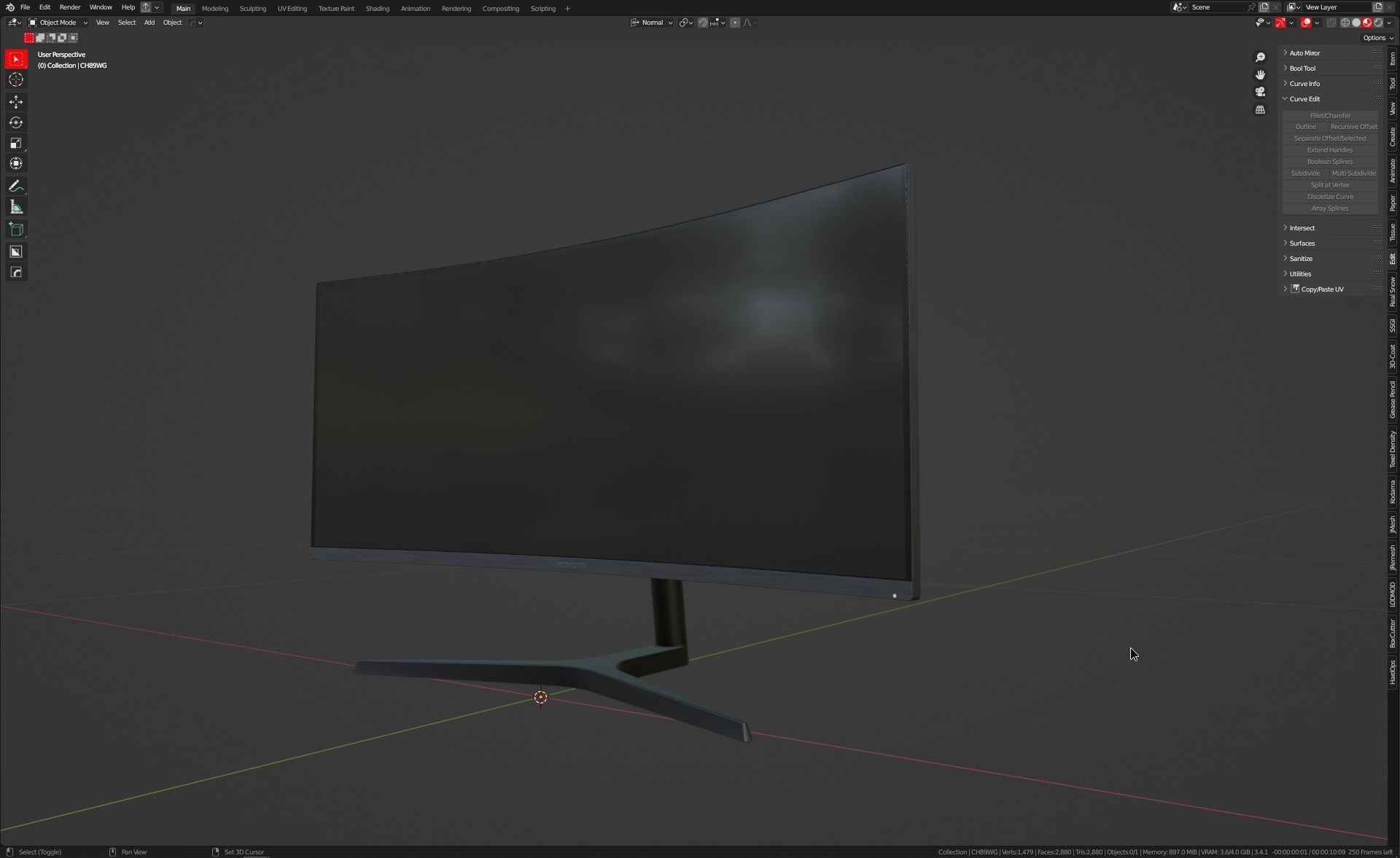 Samsung CH89WG Curved Monitor Game Asset Low-poly 3D model_13