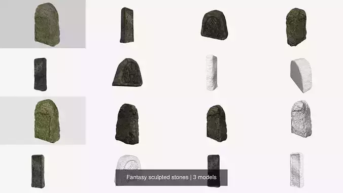 Fantasy sculpted stones 3D Model Collection