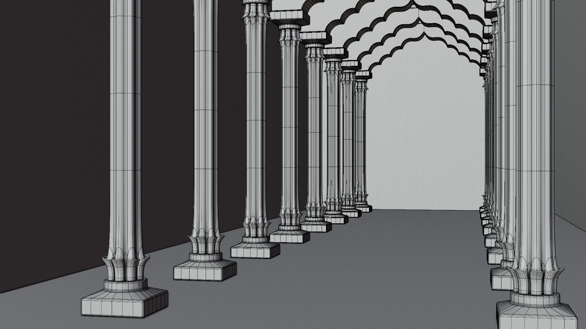 Pillar 3d model corridor in old building 3D model_3
