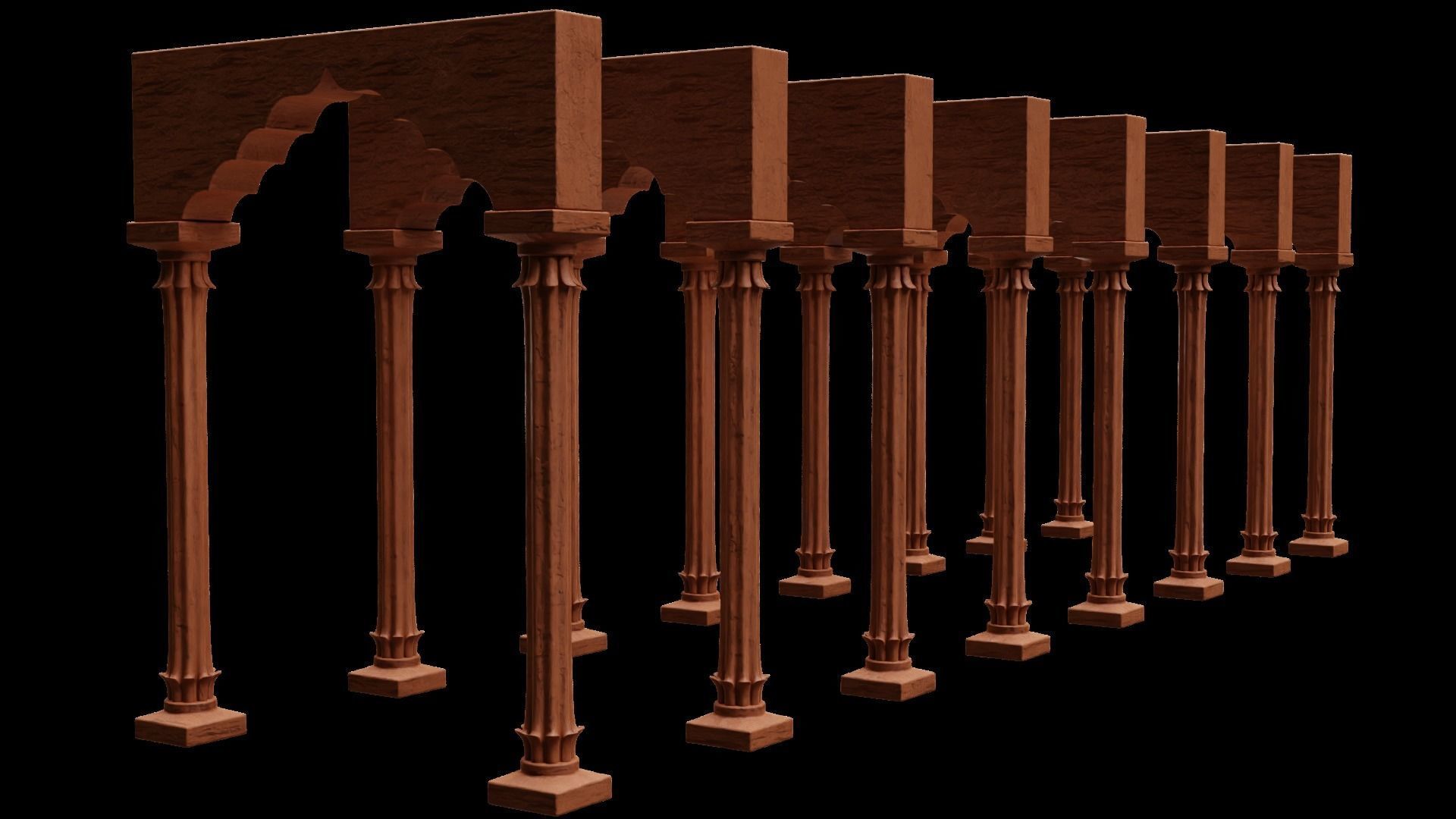 Pillar 3d model corridor in old building 3D model_1