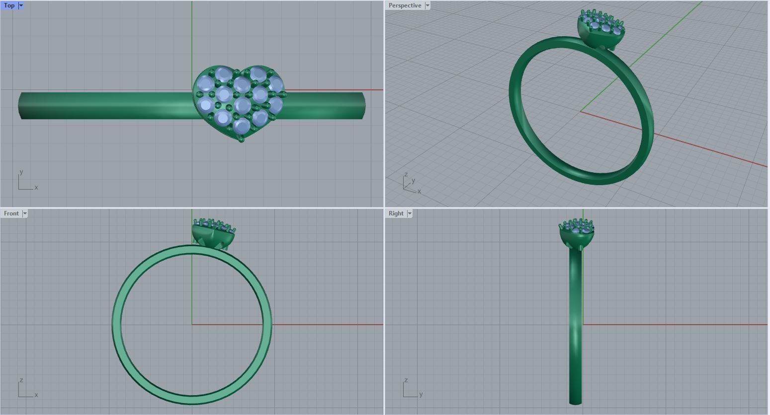 heart diamonds ring 3D print model_1