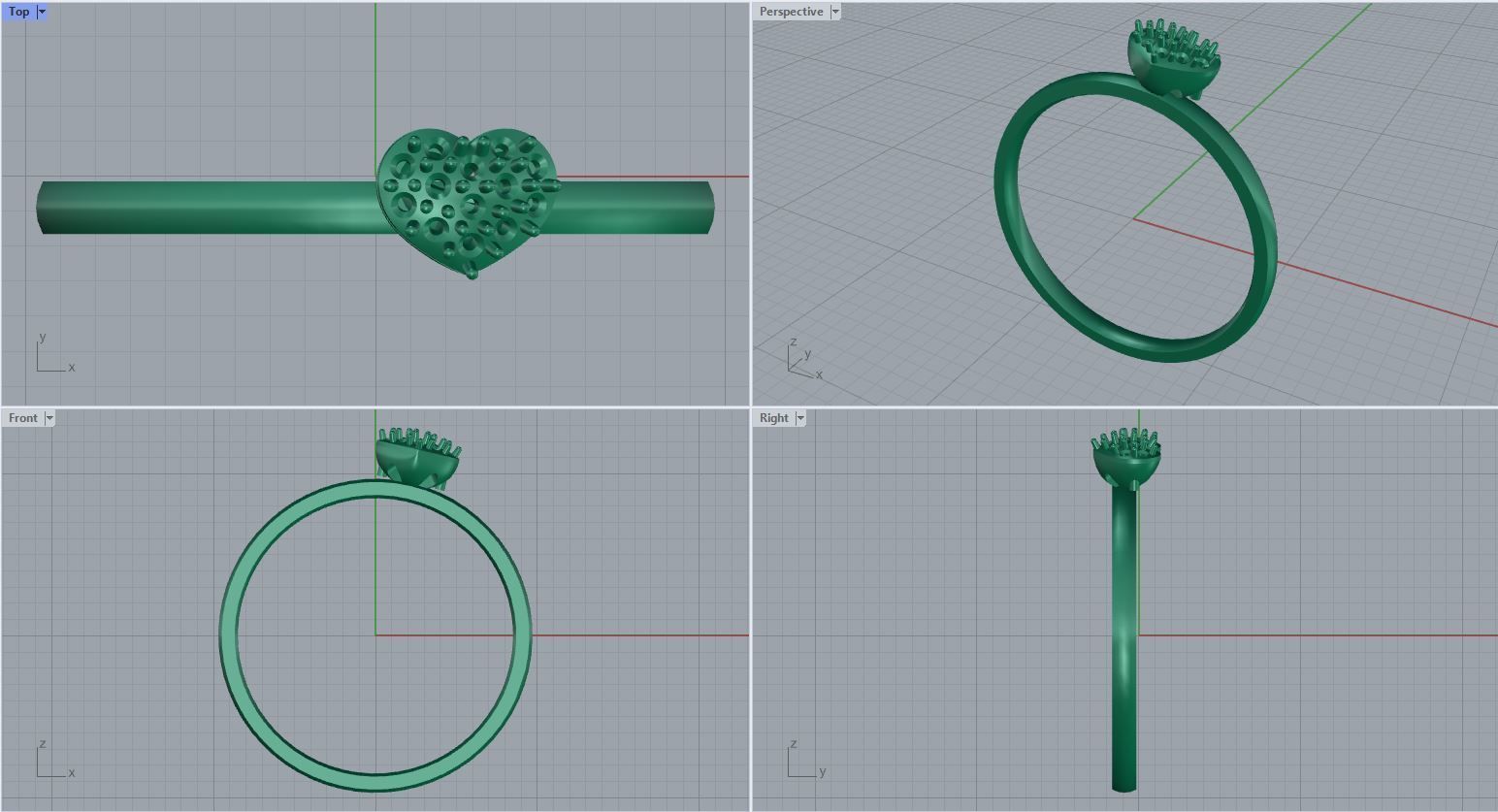 heart diamonds ring 3D print model_9