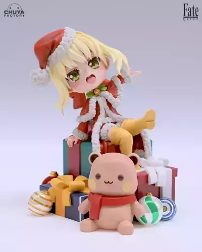 Padoru Padoru doll dressed as santa claus with teddy bear 3D print model