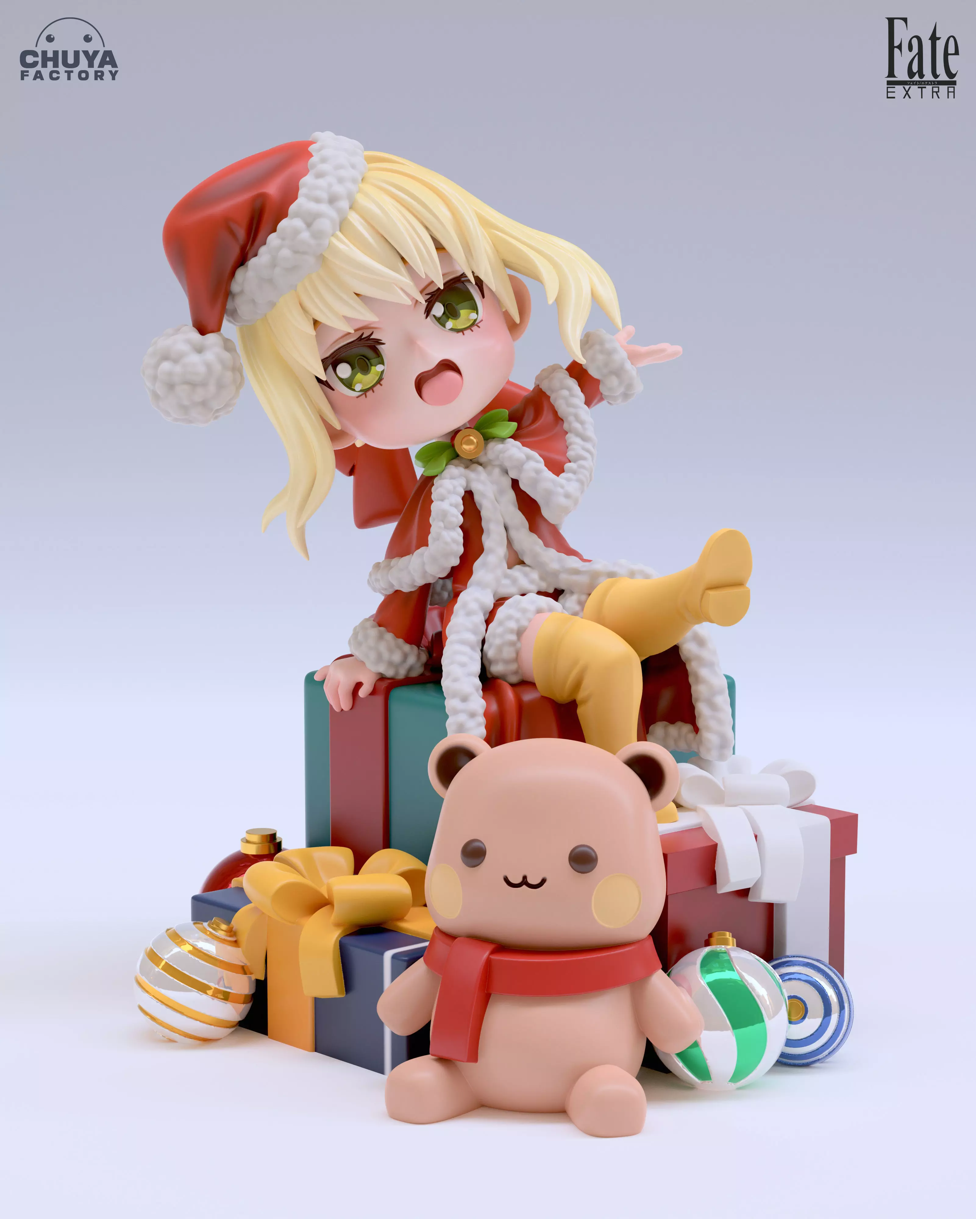 Padoru Padoru doll dressed as santa claus with teddy bear 3D print model_0