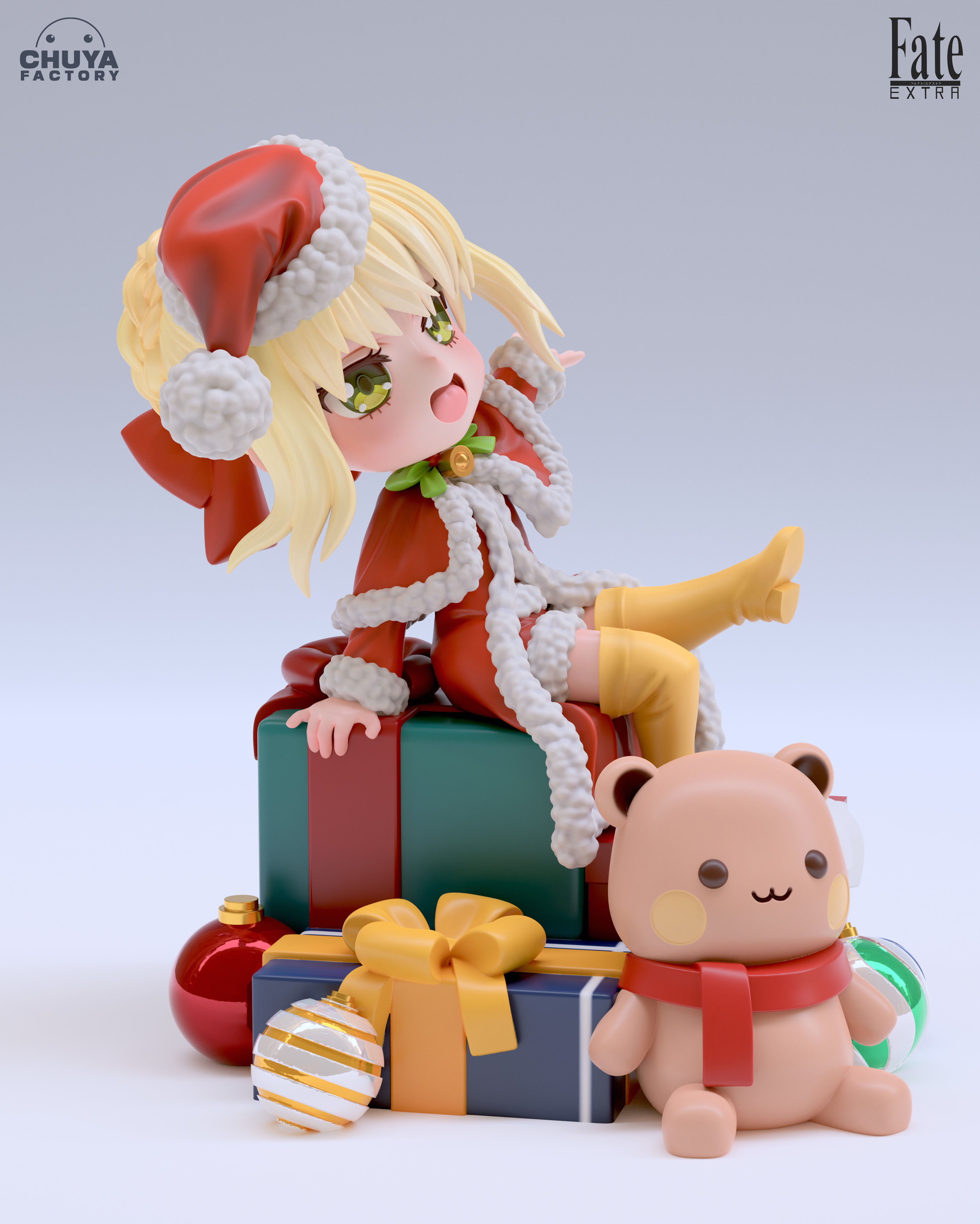 Padoru Padoru doll dressed as santa claus with teddy bear 3D print model_2