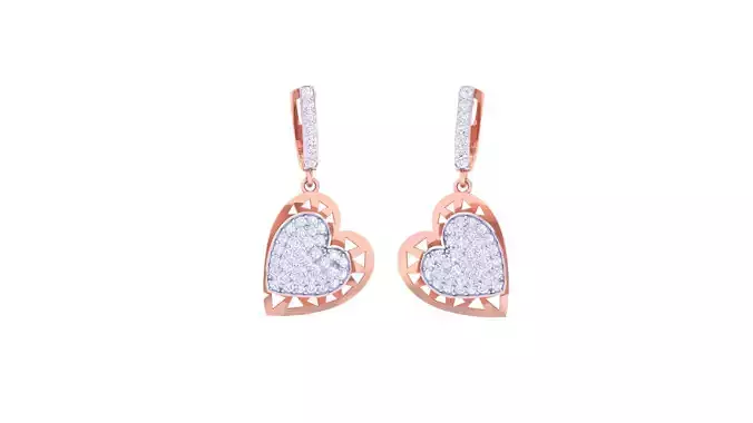 Women Heart Long Earrings 3dm STL OBJ FBX Renders Details