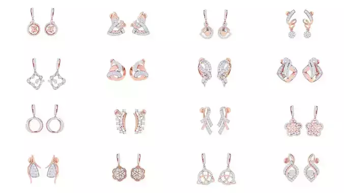 130 Women Long Earrings 3dm STL OBJ FBX Render Detail Collection