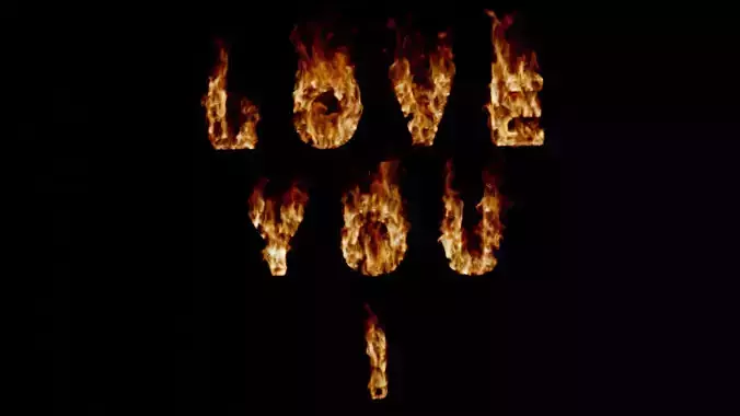 Love You fire text animation burn 3D model
