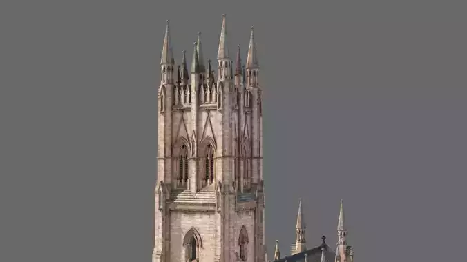 Square Tower Gothic Church 3D model 7