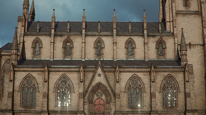 Square Tower Gothic Church 3D model 4