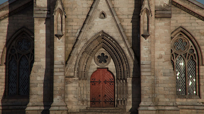 Square Tower Gothic Church 3D model 5