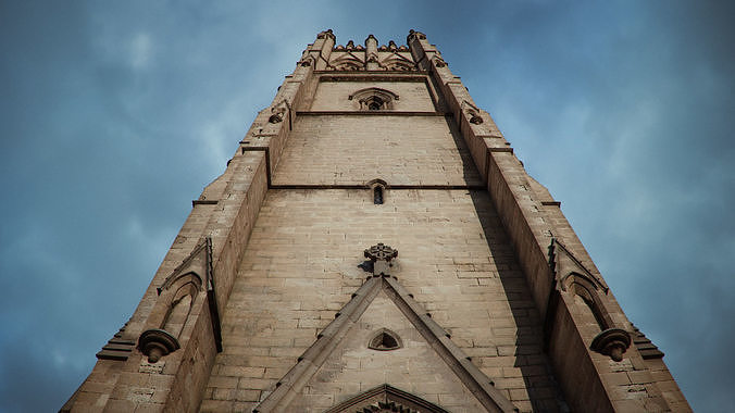 Square Tower Gothic Church 3D model 6
