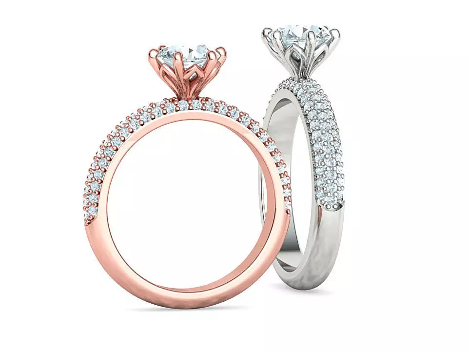 Gianna Engagement 3-Row Diamond Ring 1ct stone 3dprint model 3D print model