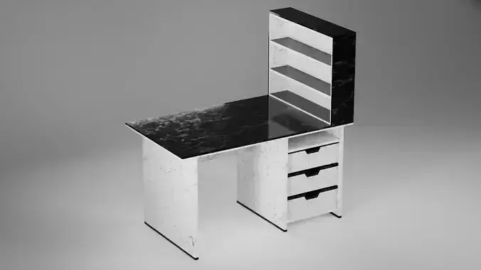 Modern Marble Office Desk with Drawers and Shelves