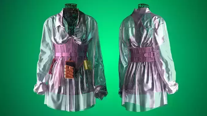 Oversize See-through Shirt with Corset 3D model