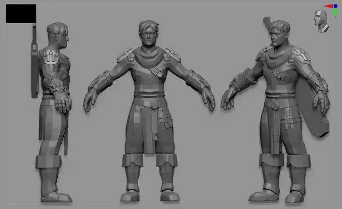 male character with game low model  Low-poly 3D model