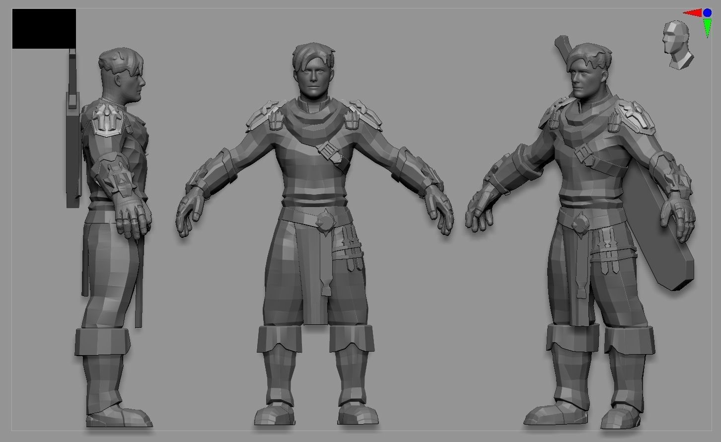 male character with game low model Low-poly 3D model_1