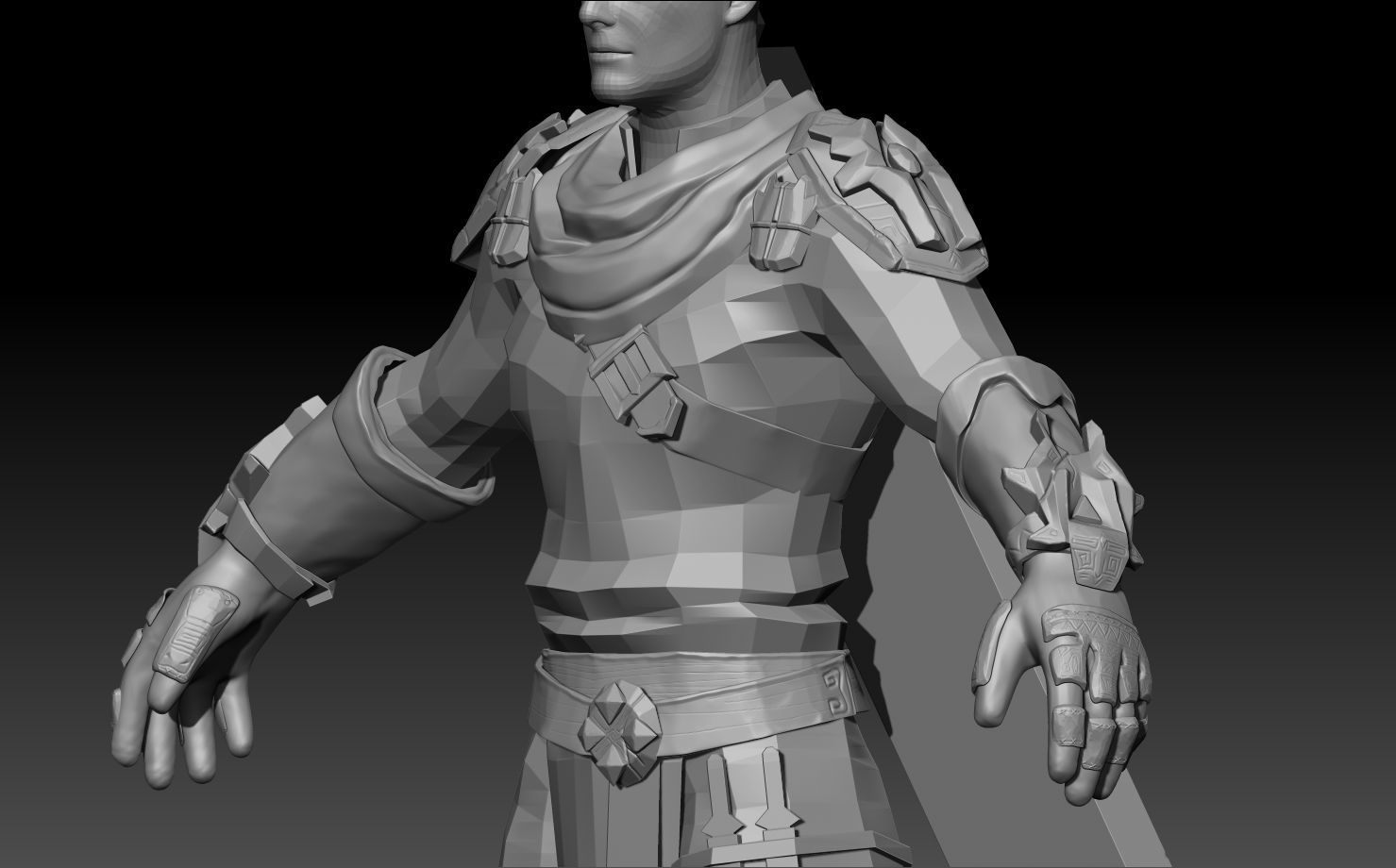 male character with game low model Low-poly 3D model_6